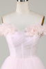 Load image into Gallery viewer, Cute A Line Off the Shoulder Pink Short Graduation Dress with Flowers