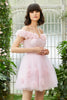 Load image into Gallery viewer, Pink Off the Shoulder Corset Graduation Dress With Flowers