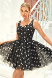 Black A Line Tulle Graduation Dress with Stars