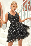 Black A Line Tulle Graduation Dress with Stars