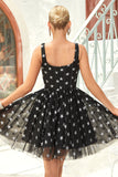 Black A Line Tulle Graduation Dress with Stars