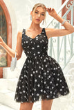 Black A Line Tulle Graduation Dress with Stars