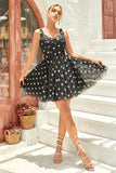 Black A Line Tulle Graduation Dress with Stars