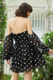 Black Off the Shoulder Stars Graduation Dress