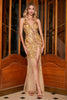 Load image into Gallery viewer, Stunning Mermaid Spaghetti Straps Golden Long Prom Dress with Split Front