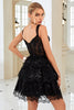 Load image into Gallery viewer, Cute A Line Black Corset Tiered Short Graduation Dress with Lace