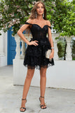 Cute A Line Black Corset Tiered Short Graduation Dress with Lace