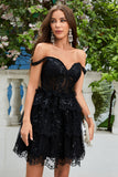 Cute A Line Black Corset Tiered Short Graduation Dress with Lace