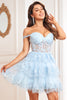 Load image into Gallery viewer, Princess A Line Purple Corset Tiered Short Graduation Dress with Lace