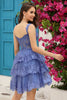 Load image into Gallery viewer, Princess A Line Purple Corset Tiered Short Graduation Dress with Lace