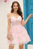 Load image into Gallery viewer, Cute A Line Dark Blue Corset Tiered Short Graduation Dress with Lace