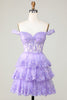 Load image into Gallery viewer, Princess A Line Purple Corset Tiered Short Graduation Dress with Lace