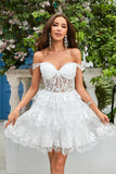 Princess A Line White Corset Tiered Short Graduation Dress with Lace