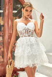 Princess A Line White Corset Tiered Short Graduation Dress with Lace