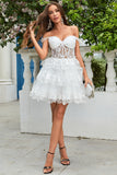 Princess A Line White Corset Tiered Short Graduation Dress with Lace