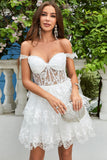 Princess A Line White Corset Tiered Short Graduation Dress with Lace