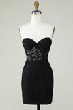 Bodycon Sweetheart Black Corset Short Graduation Dress with Appliques