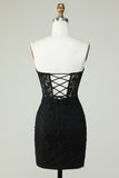 Bodycon Sweetheart Black Corset Short Graduation Dress with Appliques