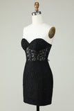 Bodycon Sweetheart Black Corset Short Graduation Dress with Appliques