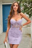 Sheath Sweetheart Purple Short Graduation Dress with Appliques