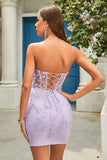 Sheath Sweetheart Purple Short Graduation Dress with Appliques