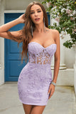 Sheath Sweetheart Purple Short Graduation Dress with Appliques