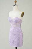 Hot Selling Bodycon Sweetheart Purple Corset Homecoming Dress with Appliques