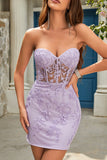 Sheath Sweetheart Purple Short Graduation Dress with Appliques