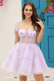 Lavender Corset Embroidery Short Graduation Dress