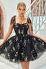 Load image into Gallery viewer, A Line Spaghetti Straps Black Short Graduation Dress with Appliques