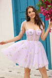 A Line Spaghetti Straps Black Short Graduation Dress with Appliques
