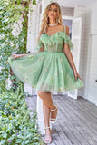 Off the Shoulder Ruffles Tulle Graduation Dress with Embroidery