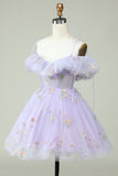 Lavender Off the Shoulder Corset Graduation Dress with Ruffles