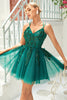Load image into Gallery viewer, A Line Spaghetti Straps Dark Green Short Graduation Dress with Appliques Beading