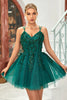 Load image into Gallery viewer, A Line Spaghetti Straps Dark Green Short Graduation Dress with Appliques Beading