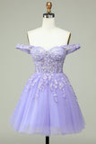 A Line Off the Shoulder Lilac Corset Graduation Dress with Appliques