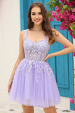 Lilac Corset Straps A-Line Short Graduation Dress