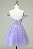 Load image into Gallery viewer, A Line Off the Shoulder Lilac Corset Graduation Dress with Appliques