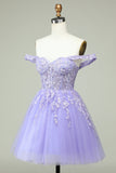 A Line Off the Shoulder Lilac Corset Graduation Dress with Appliques