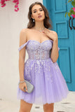 Lilac Corset Straps A-Line Short Graduation Dress