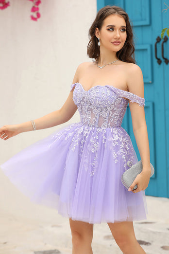 Lilac Corset Straps A-Line Short Graduation Dress