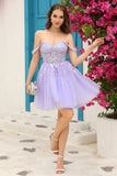 Lilac Corset Straps A-Line Short Graduation Dress