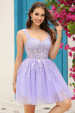 Lilac Corset Straps A-Line Short Graduation Dress