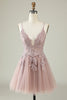 Load image into Gallery viewer, A Line Spaghetti Straps Blush Short Graduation Dress with Appliques
