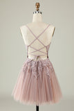 A Line Spaghetti Straps Light Purple Short Graduation Dress with Appliques