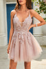 Load image into Gallery viewer, A Line Spaghetti Straps Blush Short Graduation Dress with Criss Cross Back