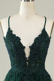 A Line Spaghetti Straps Dark Green Short Graduation Dress with Appliques