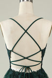 A Line Spaghetti Straps Dark Green Short Graduation Dress with Appliques