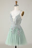 Load image into Gallery viewer, Stylish A Line Spaghetti Straps Green Short Graduation Dress with Appliques
