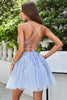 Load image into Gallery viewer, A Line Spaghetti Straps Light Purple Short Graduation Dress with Appliques